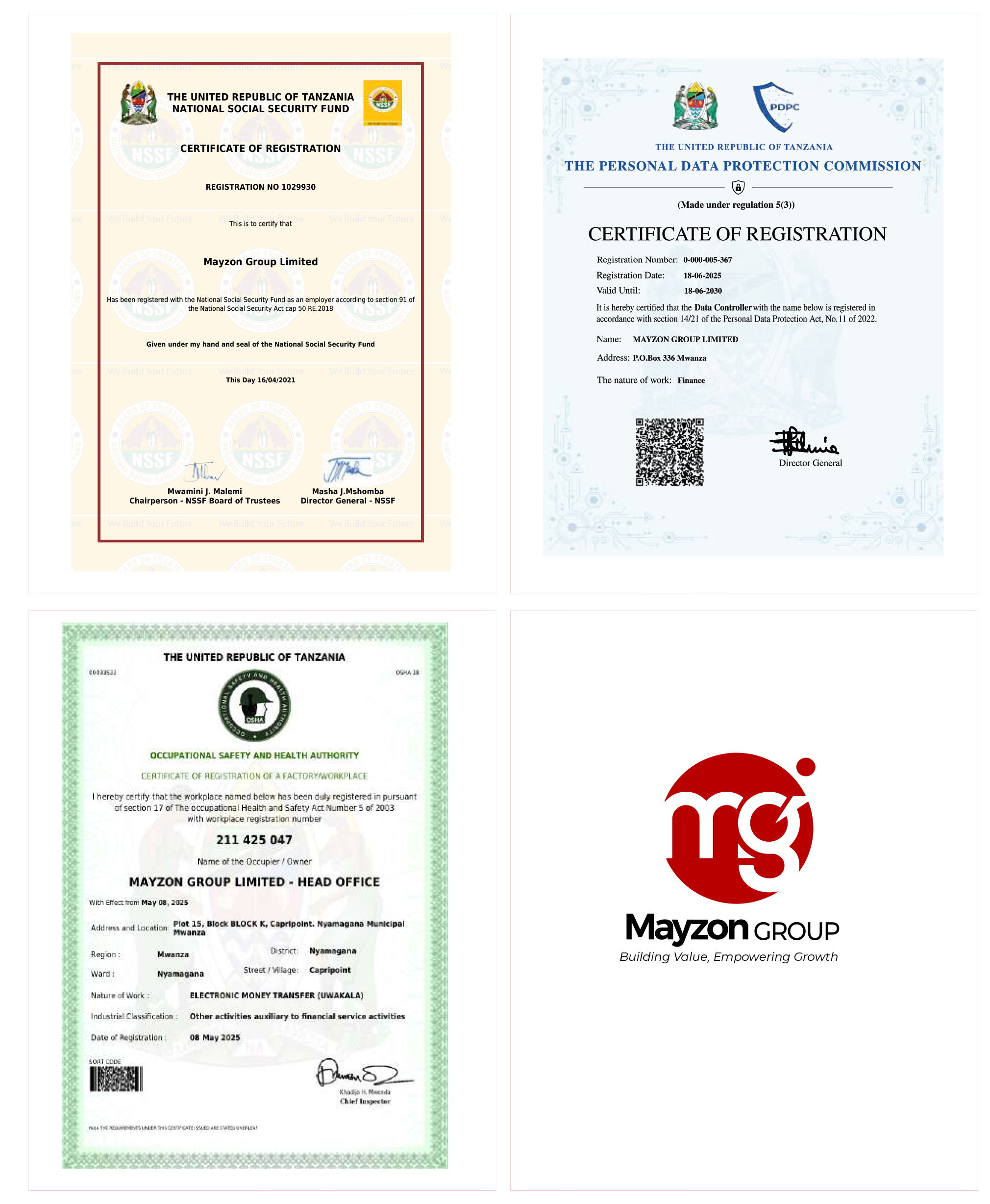 Mayzon Group Limited certificates and registrations image two
